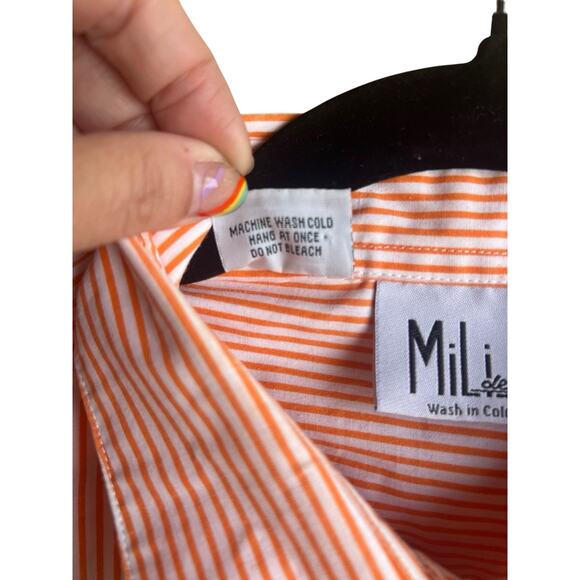 Mili Designs Women’s Button Up Shirt Orange Striped Parrots Appliqué Jewel LARGE - Picture 6 of 11